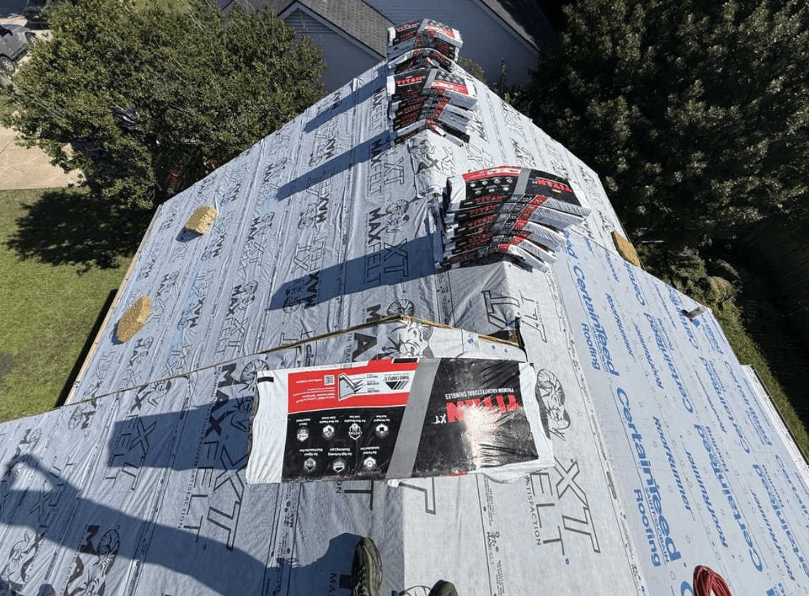 Roof In Progress · Underlayment & tear-off · Plano